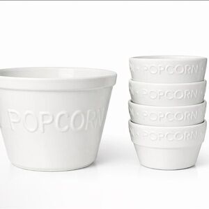 Crate & Barrel Popcorn Bowl Set Made in Portugal – Large + 4 Snack White Ceramic